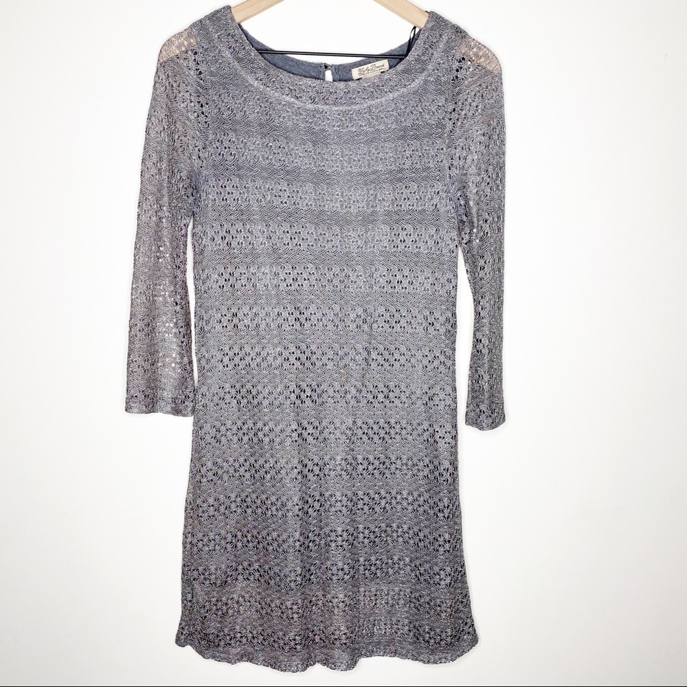 Lucky Brand Gray & Silver Lace Overlay Shift Mini Flapper Shift Dress